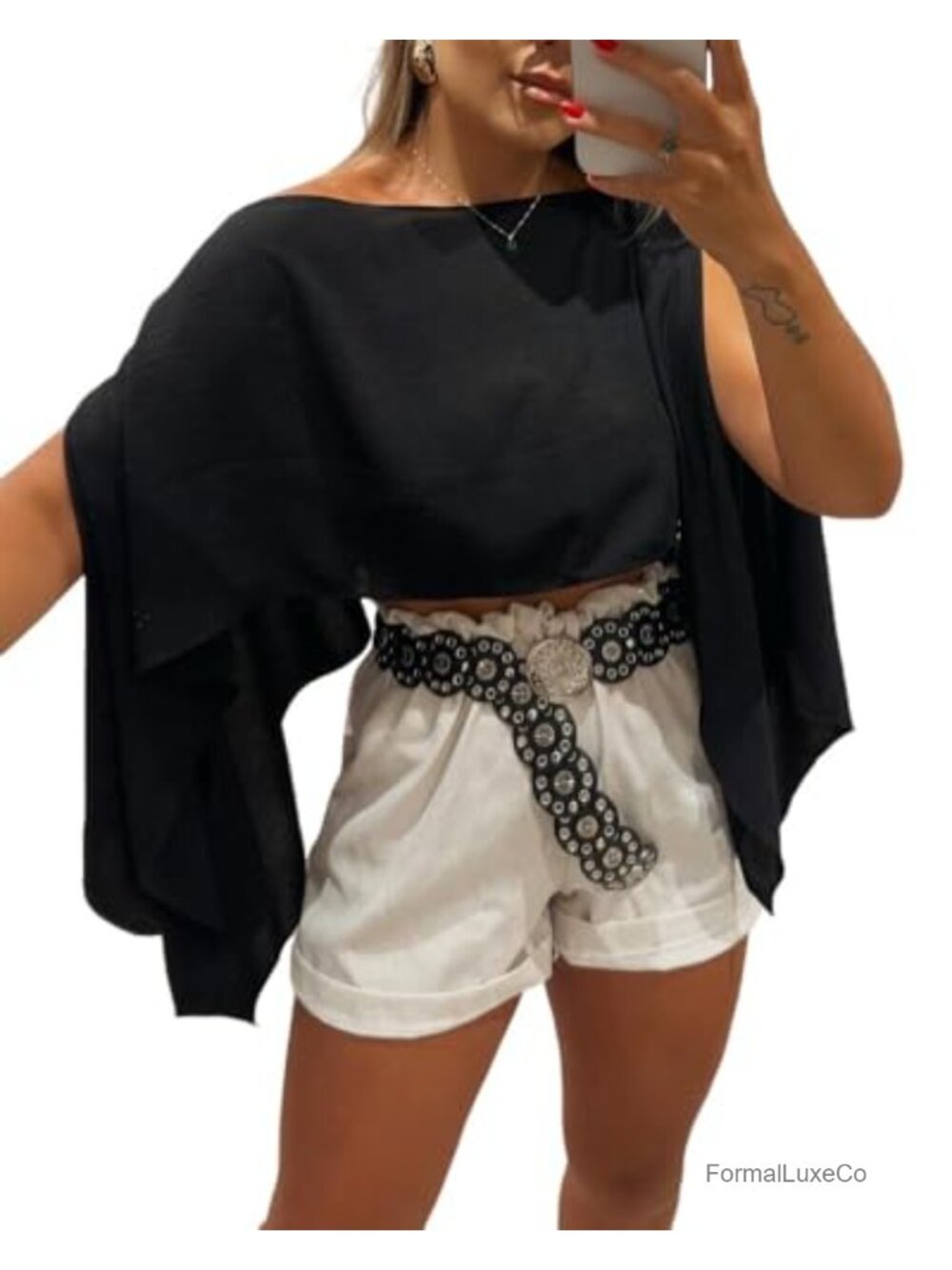 Off Shoulder Top Batwing Slit Sleeve Blouse with Bandeau